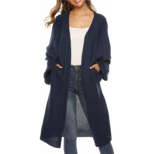 Solid Horn Long Bat Sleeve Winter Sweater for Women Loose Beach Dress Mid-length Knitted Coat Dresses 2021 Autumn Fall Cardigan