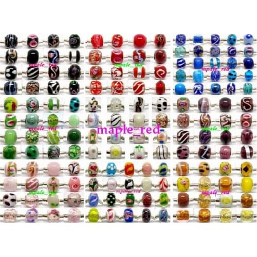 Wholesale 100pcs Mixed Color and Design European Lampwork Glass Beads Fit Charm Bracelet and Necklace LGB73