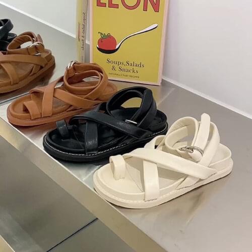 Women Summer Sandals Casual Cross-strap Black Ankle Strap Fashion Beach Flats Open Toe Office Ladies Shoe