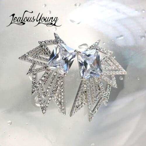 Luxury White Gold Color Stud Earrings With AAA Cubic Zirconia Studs Ear Fashion Jewelry For Women Square Geometric Earings AE28