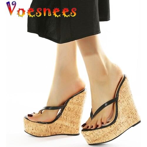 Summer Wood Grain Wedges Slippers Walk Show Slides Peep Toe Mixed Colors Pole Dancing Flip Flops Women Shoe High Heels Sandals