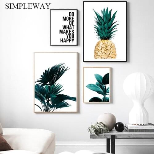 Scandinavian Golden Pineapple Leaf Wall Poster Botanical Canvas Art Print Motivational Quotes Painting Nordic Decoration Picture
