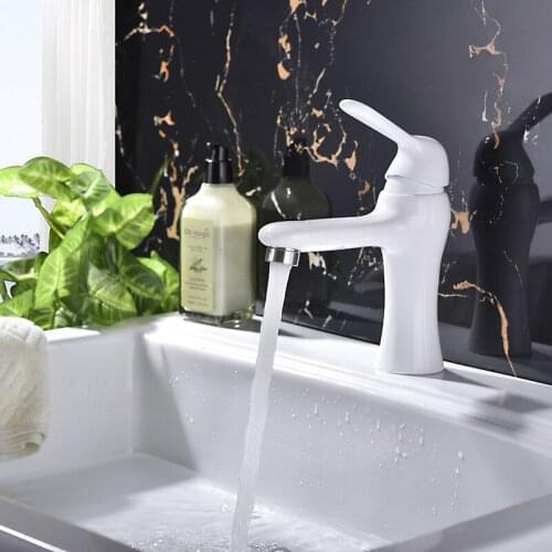 Factory sales Single Handle Bathroom Sink Faucet Stainless Steel Basin Mixer Taps,white Finish