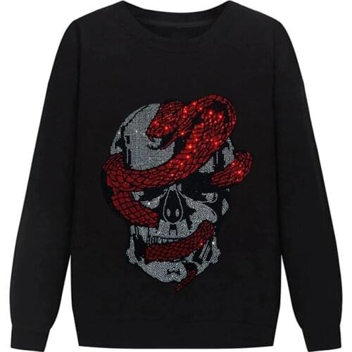 Rhinestone Hot Diamond Mens Hoodie Skull Exquisite Star Hoody 2021 Winter Long Sleeve Black Pullover Oversized 5XL