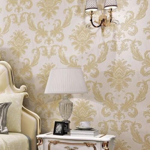 3D Vintage European Floral Damask Wallpaper Flocked Non-woven Wall Paper for Bedroom Living Room Background Wallcovering 10M