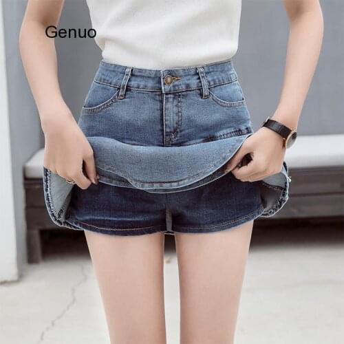 Retro Denim Shorts Skirt Women Summer 2020 Streetwear Ladies Short Skirts Jeans Casual All Match Elastic Ball Gown Saia Female