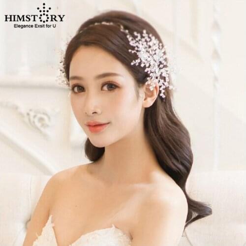 Himstory Handmade Beaded Branch Crystal Bride Headband Flower Headpiece Wedding Hair Accessories Hairband Jewelry Headdress