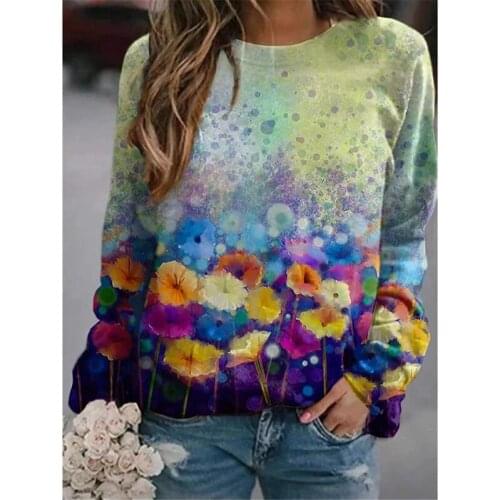 Womens Aesthetic Sweatshirt Leisure Vintage Abstract Landscape Print Sweatshirt Autumn Spring Long Sleeve Hoodie Sudadera Mujer