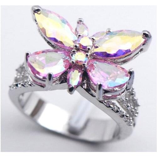 Rose Rainbow Crystal Zircon Woman 925 Sterling Silver Ring F553 Size 6 7 8 9 10 11
