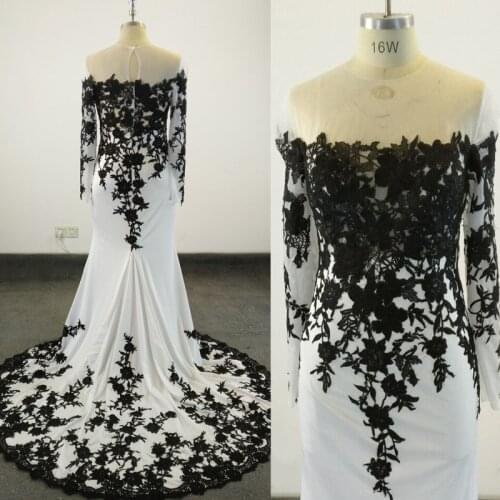 Kaftan Dubai Black Appliques Long Sleeves Ivory Mermaid Evening Gown Sexy See Through Top Wedding Party Dress