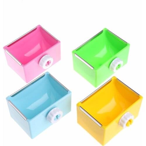 1Pc Pet Feeding Bowl Rectangle Plastic Fix Cage Food Water Feeder Box For Rabbits Cats Dog Pet Supplies Color Random C42