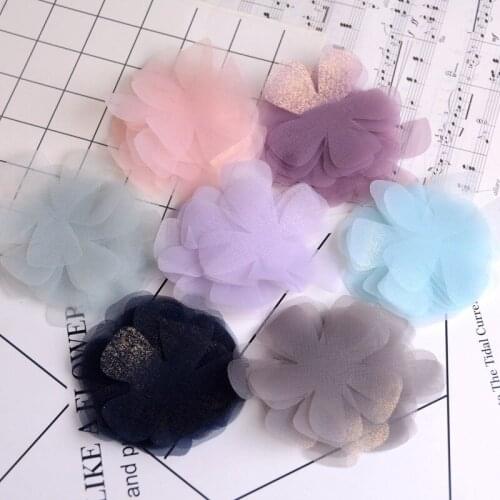 100pcs Symphony Five Petals Flower Organza Ribbon Bow Patches for DIY Craft Handmade Headwear Sewing Accessory