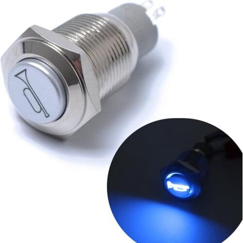 12V 19mm Car Reset Switch Button Momentary Latching on/off Push Blue LED Marine Car Stainless Horn Push Button Light Switch