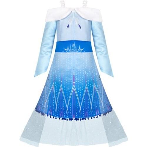 2019 Snow Queen 2 Girls Princess Cosplay Elsa Party Magic Long Dress Kids Cartoon Summer Children Dress