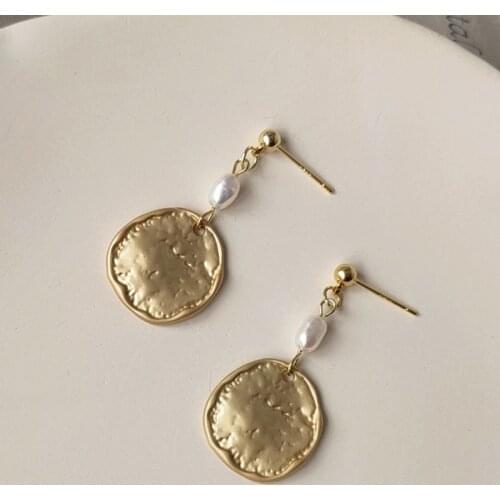 2021 New 925 Silver 100% Natural Pearl Drop Earrings Temperament Metal Geometric 14KGF Earrings Jewelry Bijoux Femme Office