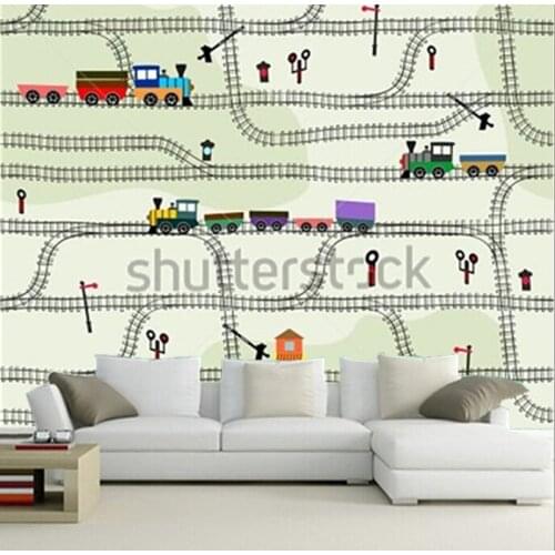 Custom 3D murals,funny kids pattern railway with locomotives,semaphores,living room sofa TV wall children bedroom wall paper
