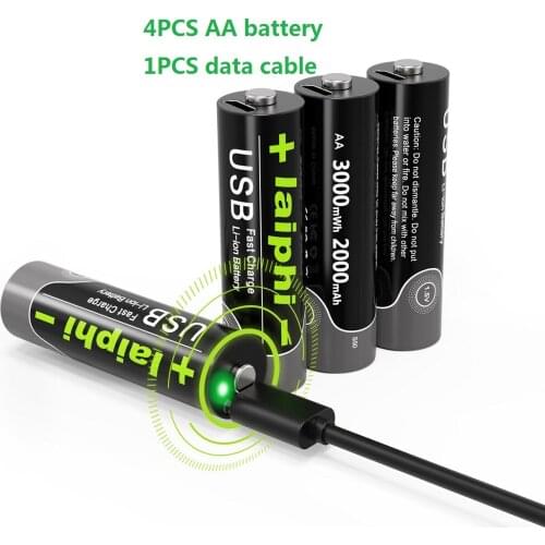 4PCS New 2775mWh 1.5v AA USB rechargeable lithium polymer AA USB battery