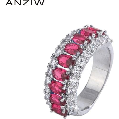 ANZIW Sterling Silver Oval Cut 3*5mm Lab Created Ruby Vintage Classic Engagement Ring Adjustable for Women Jewelry Gifts