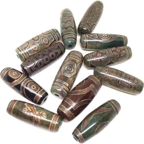 1PCS 1LOT Natural Stone Different Patterns Amulet 10mm*30mm Dzi Beads Special Color Loosing Beads for Jewelry Making