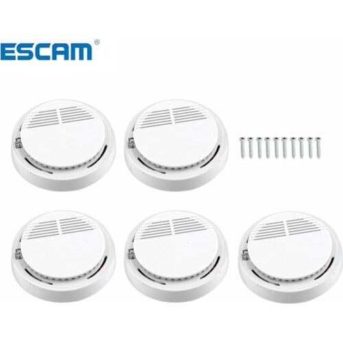 ESCAM 5Pcs 10Pcs Smoke Sensor Alarm Sensitive Photoelectric Independent Fire Smoke Detector for home security alarm system