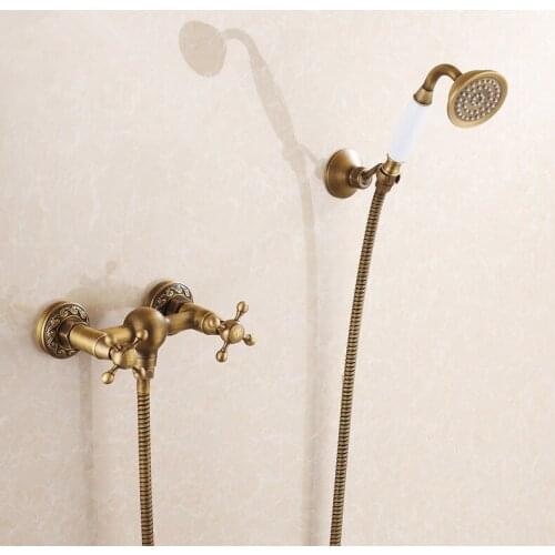 Europe Design Antique Brass Finish House Construction Bathroom Hot and Cold Water Shower Faucet Set/Wall Mounted Copper Faucet