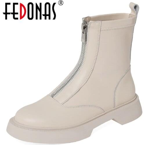 FEDONAS Sexy Genuine Leather Shoes Woman Heels Zipper Chunky Heels Motorcycle Bots 2021 Autumn Winter Night Club Ankle Boots