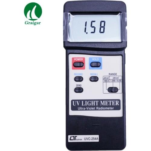 Lutron UVC-254A UVC Light Meter Wide measurement range, 199.9 uW/cm^2, 1.999 mW/cm^2 and 19.99 mW/cm^2
