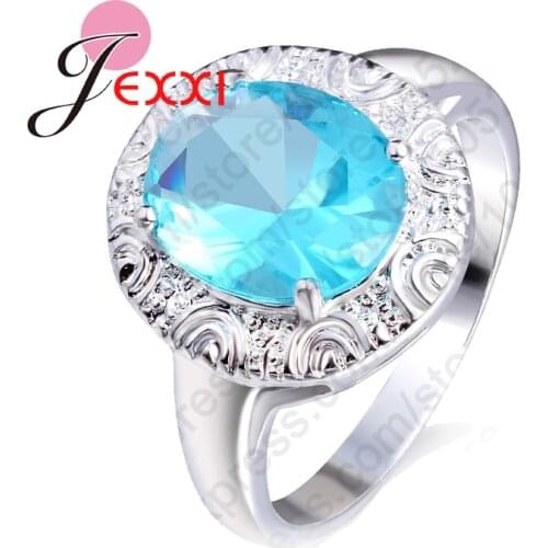 Exquisite Jewelry Round 925 Sterling Silver Wedding Rings For Women Bijoux Cubic Zircon Crystal Engagement Rings Accessory