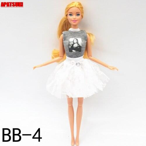 Fashion Doll Clothes For Barbie Doll Outfits Set Grey Shirt Top White Tutu Dress Skirt 1/6 Dolls Accessories Toys For Children
