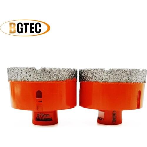BGTEC 2pc 75mm Vacuum Brazed Diamond Drilling Bit M14 thread porcelain tile Drill Core Bit marble, stone, masonry Hole Saw Crown