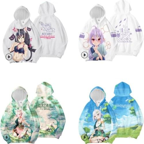 Princess Connect Re:Dive Cosplay Costume Natsume Kokoro Kyaru Kiruya Momochi Eustiana Von Astraea 3D Hoodie Zipper Hooded Jacket
