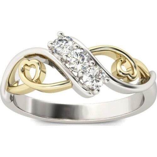 Classic Hollow Heart Love Silver Color and Gold Color White Zirconia Crystal Zinc Alloy Ring for Women Party Jewelry