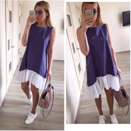 Summer Dresses 2021 Casual Loose Patchwork Sleeveless Ruffles O-Neck Mini Dress Fashion Women Dress Vestidos