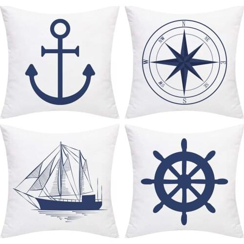 HOT SALES Throw Pillow Covers 18 X 18 Inch Set of 4 Anchor Sailboat Cushion Covers for Home Sofa Chair Decorative Pillowcases