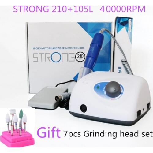 2019 New Arrival STRONG 210 105L Handpiece 65W 40000rpm Nail Drills Manicure Machine Pedicure Electric File Bits