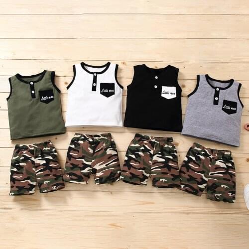 Baby Boy Tank + Shorts, Camouflage Pattern Printing, Casual Style Pocket Decorative Clothing 1-5T