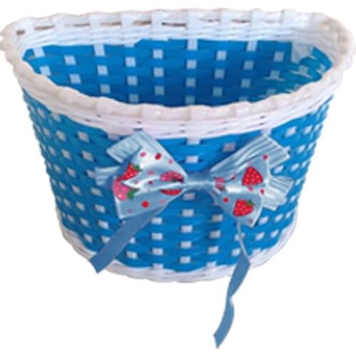 Cute Children Bicycle Scooter Basket Kids Bike Plastic Knitted Bow Knot Front Handmade Bag For Disney Style Cartoon Woven Basket