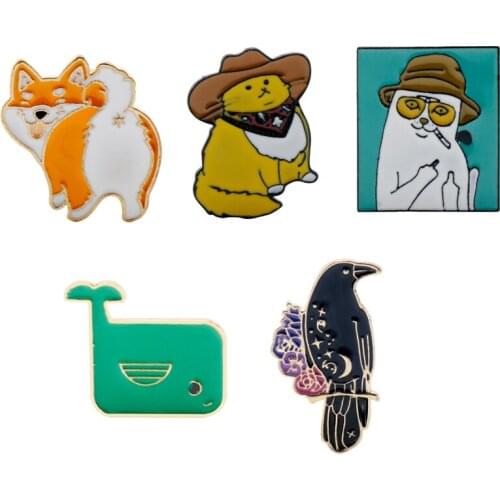 Fashion Cat Sexy Corgi Dog Birds whale Enamel Metal Coat Clothes Brooches Badges Lapel Pins For Women Men Children Kids Gift