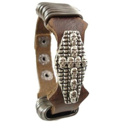 2013 trendy new arrival skull charms sideways cross punk vintage genuine mens leather Bracelet wristband jewelry SMLB003