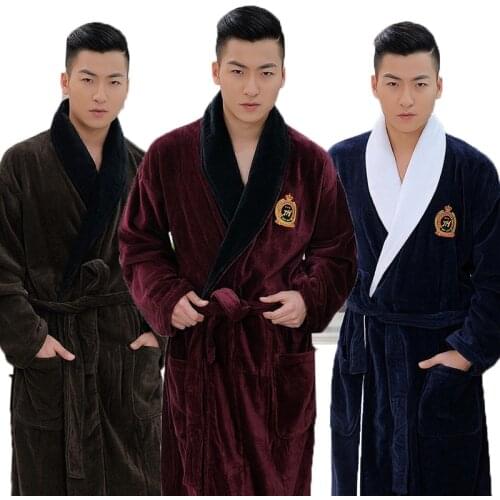 Men Bathrobe XL Winter Thicken Long Kimono Mens Robe Blanket Towel Fleece High-end Bathrobes Home Hotel Love Soft Autumn