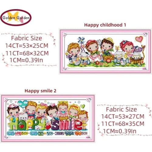 GG Happy Childhood Counted Cross Stitch Embroidery Sets 11CT14CT DIY Joy Sunday Needlework Cartoon Cross Stitch Pattern for Kids