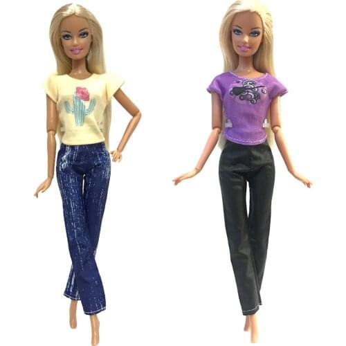 NK Newest 2 Set Doll Beautiful Handmade Party Casual Clothes Top Fashion Suit For Barbie Doll Best Child Girl Gift 243B 6X