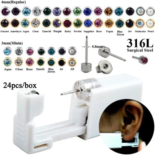 24PCS Disposable Sterilized Earring Cartilage Tragus Helix Piercing Gun NO PAIN Piercer Tool Machine Kit Stud Body Piercing Baby