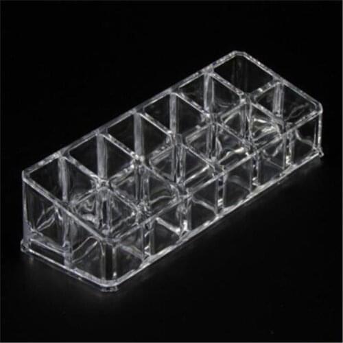 Organizer Storage Box Cosmetic Jewelry Case 12 Grids Nail Polish Makeup Display Stand Acrylic Transparent Lipstick Holder