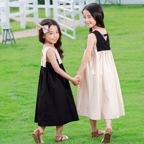 Big Girls Dresses 2021 Summer Bow Two Colors Patchwork Sleeveless Kids Cotton Dresses For Children Baby Princess Dress 4-14Year