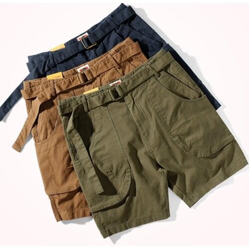 2021 Summer New Tooling Shorts Mens Japanese Fashion Large Pocket Loose Casual Army Green Straight Elastic Knee Length Pants