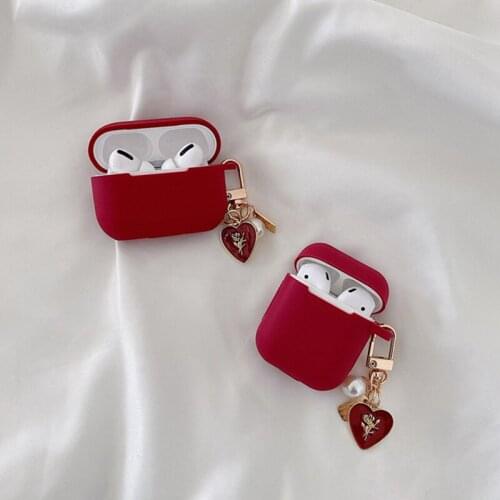 Cute Rose Flower Love Heart Keychain For Apple Airpods Pro 3 Silicone Bluetooth Earphone Case for AirPods 2/1 Cover Shell
