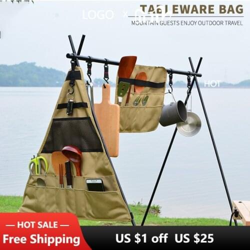 Outdoor camping Picnic Cutlery Roll BBQ Tableware Anti Tarnish Storage Bags Oxford Cloth hanging bag for traval outdoor dinner