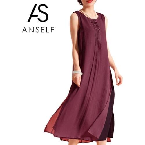 Vintage Summer Dress 2020 Women Sleeveless O Neck Side Split Casual Loose Midi Cotton Dresses 3XL 4XL 5XL Plus Size robe female