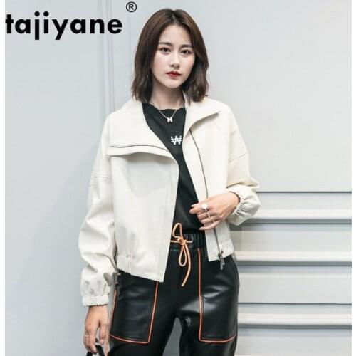 Autumn Spring 2021 Real Leather Jacket Sheepskin Coat Korean Streetwear Moto Female Coats Women Clothes 9913 WPY348